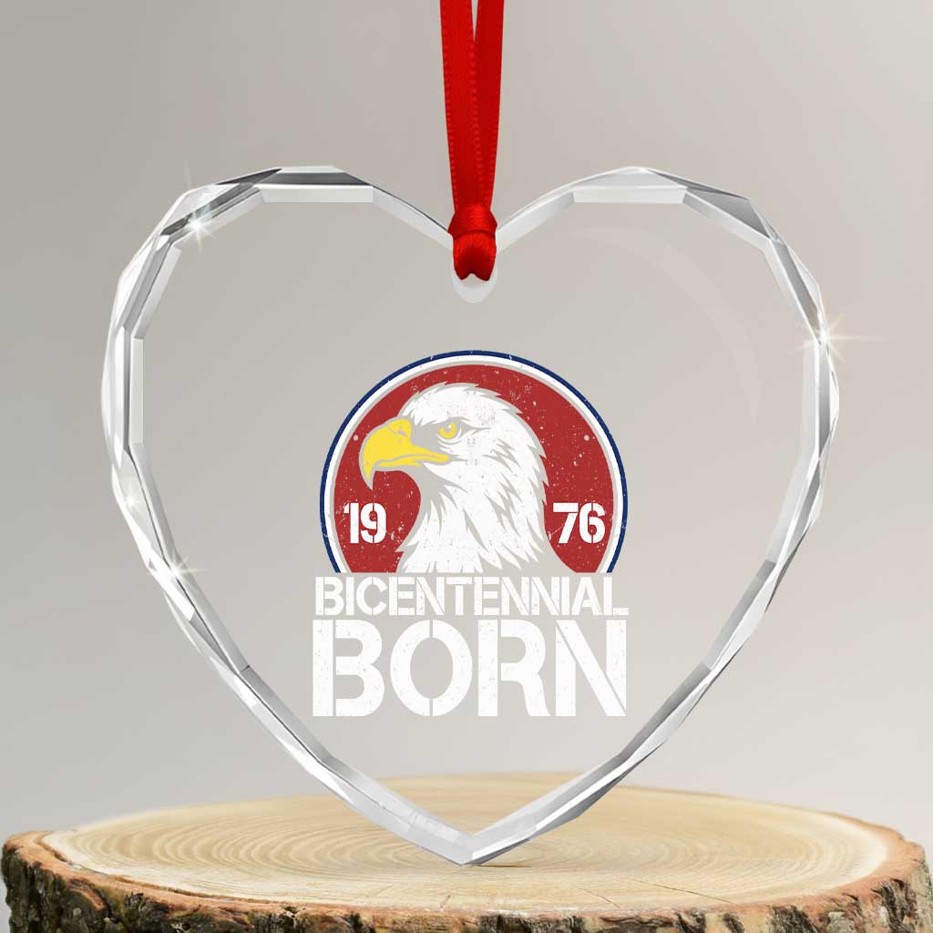 Patriotic Bicentennial Born 1976 Heart Crystal Glass Ornament American Bald Eagle 50th Birthday