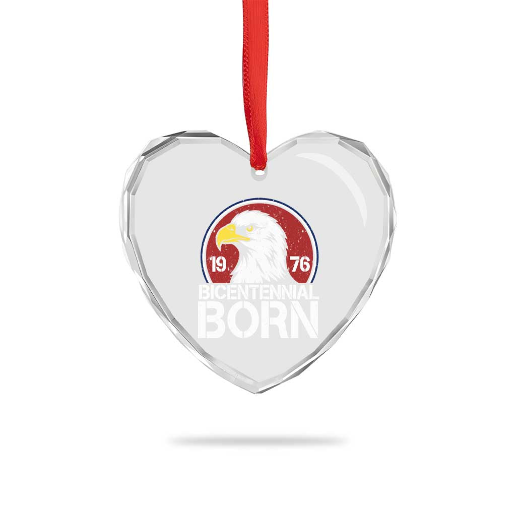 Patriotic Bicentennial Born 1976 Heart Crystal Glass Ornament American Bald Eagle 50th Birthday