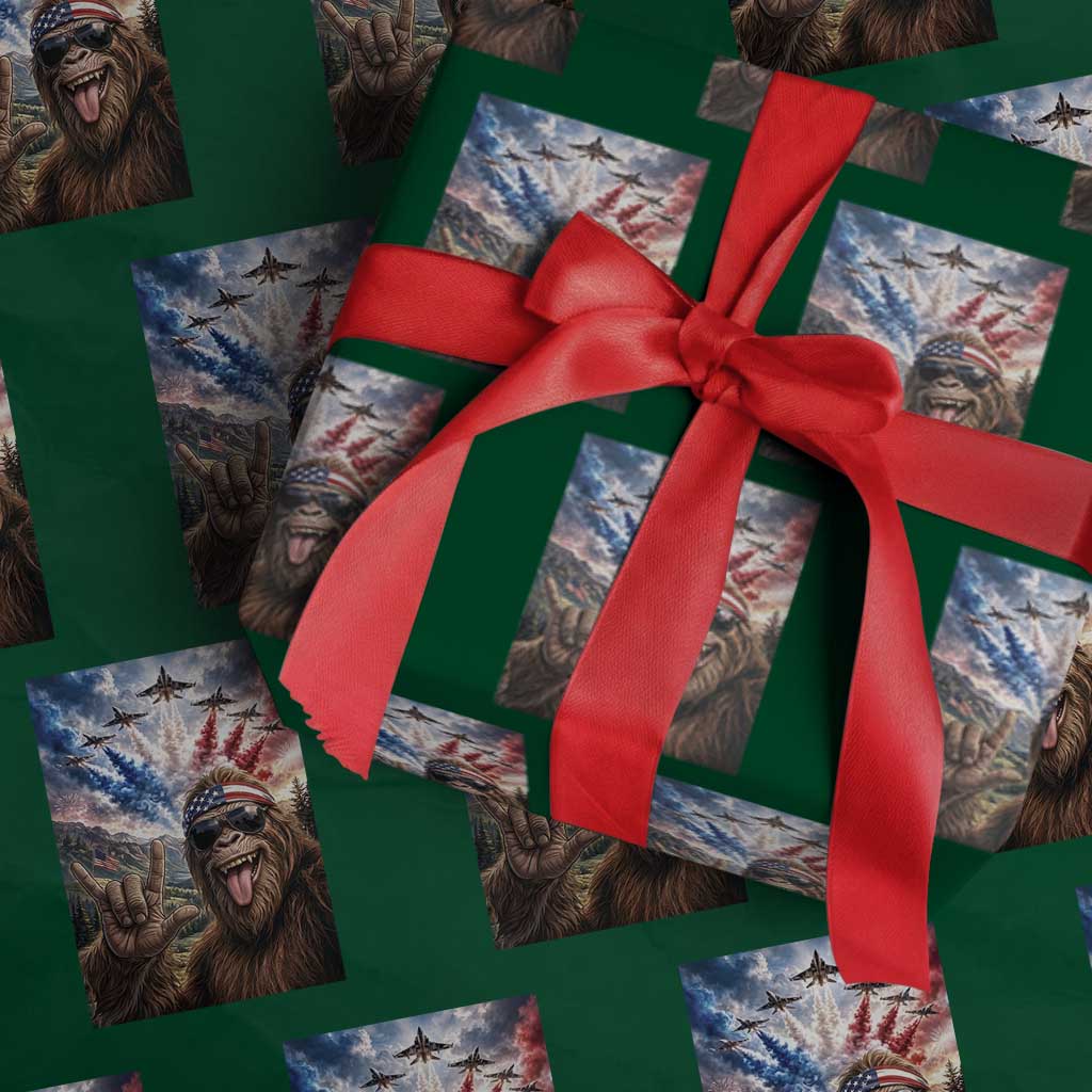 Patriotic Bigfoot 4th Of July Selfie Wrapping Paper Roll Funny USA Freedom Jet Fighter Graphic