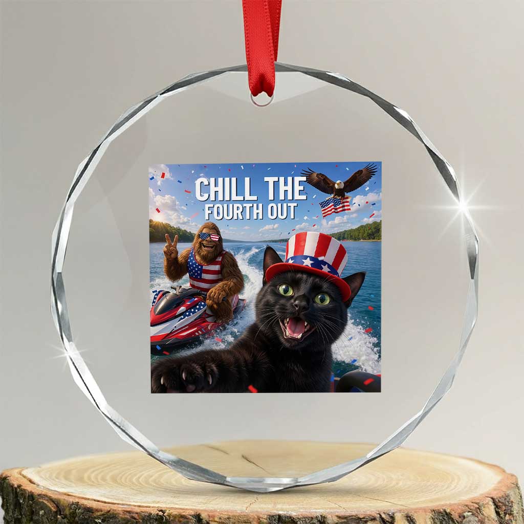 Patriotic Bigfoot And Cat Crystal Glass Ornament Chill The Fourth Out