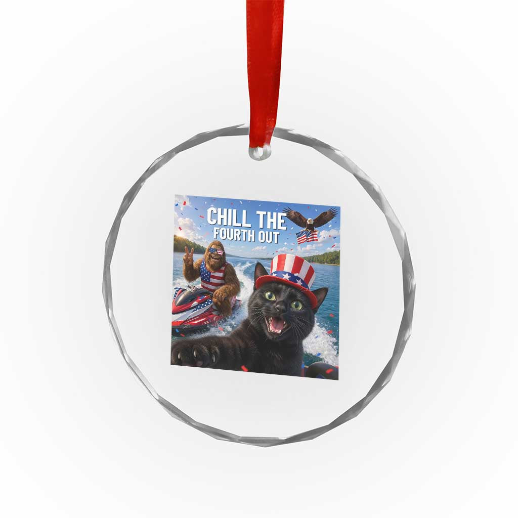 Patriotic Bigfoot And Cat Crystal Glass Ornament Chill The Fourth Out