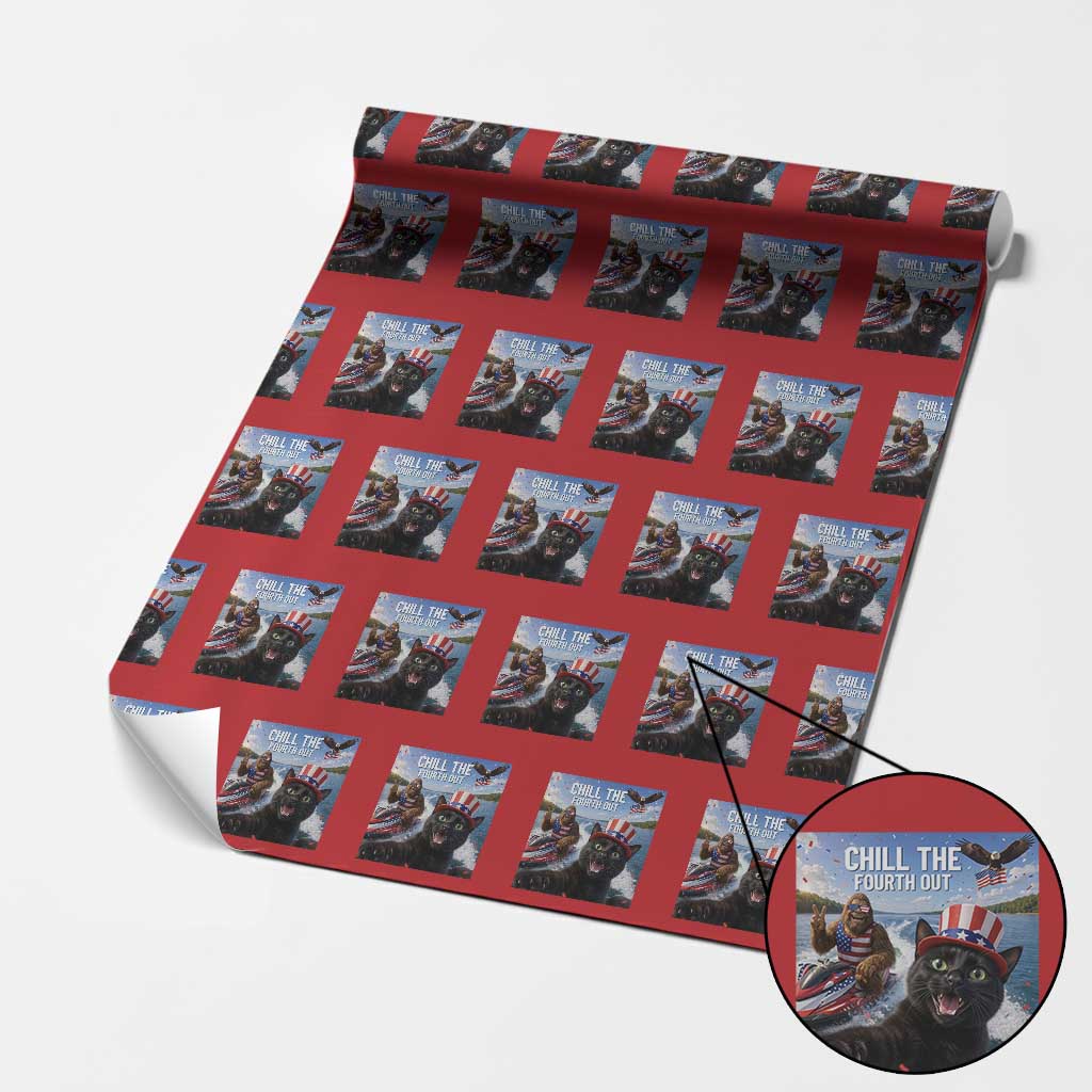 Patriotic Bigfoot And Cat Wrapping Paper Roll Chill The Fourth Out