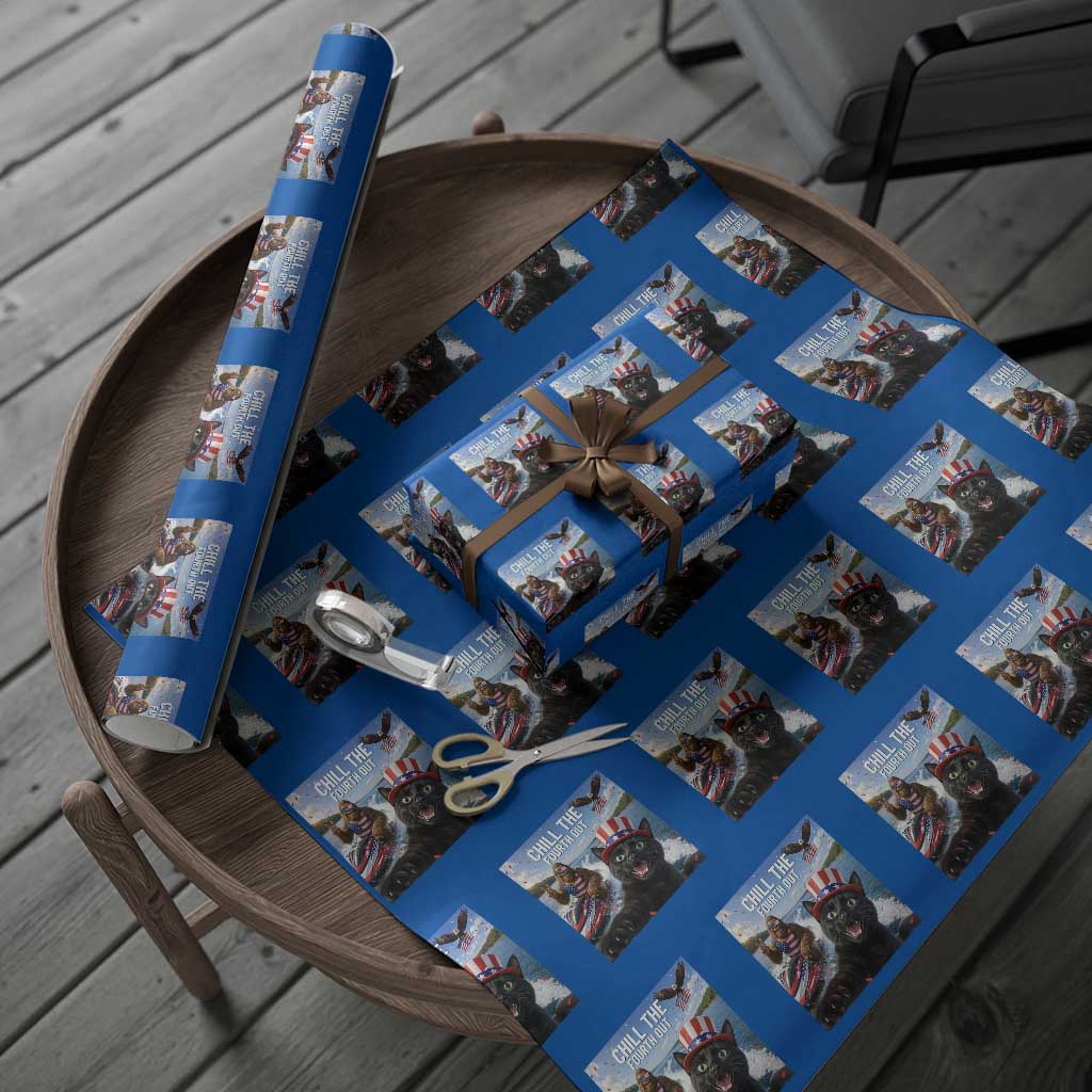 Patriotic Bigfoot And Cat Wrapping Paper Roll Chill The Fourth Out