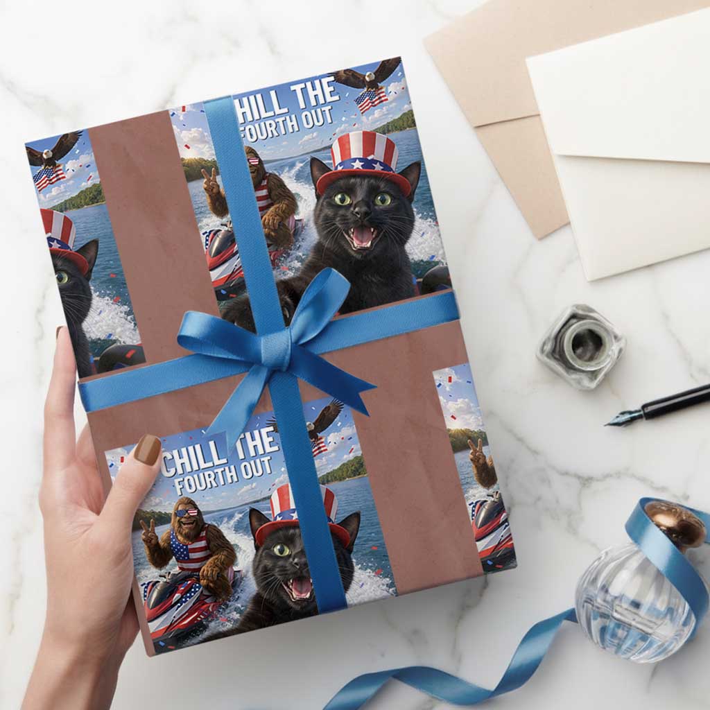 Patriotic Bigfoot And Cat Wrapping Paper Roll Chill The Fourth Out