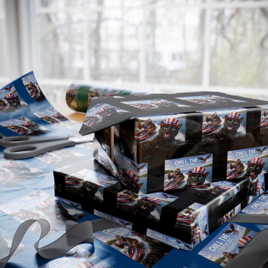 Patriotic Bigfoot And Cat Wrapping Paper Roll Chill The Fourth Out