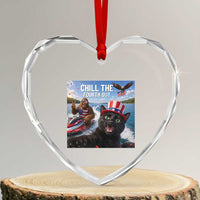 Patriotic Bigfoot And Cat Heart Crystal Glass Ornament Chill The Fourth Out