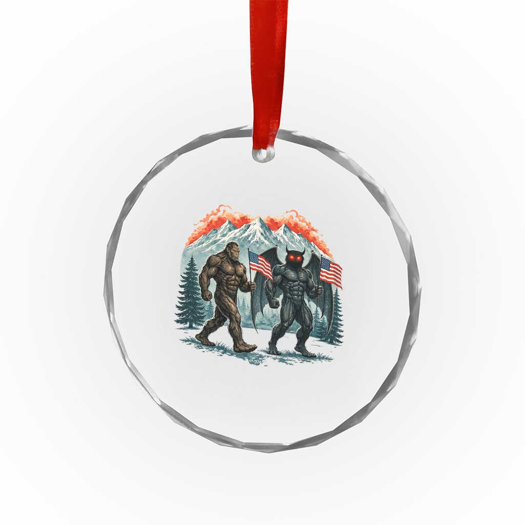 Patriotic Bigfoot And Mothman Crystal Glass Ornament Funny Cryptid Lover Gift