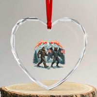 Patriotic Bigfoot And Mothman Heart Crystal Glass Ornament Funny Cryptid Lover Gift