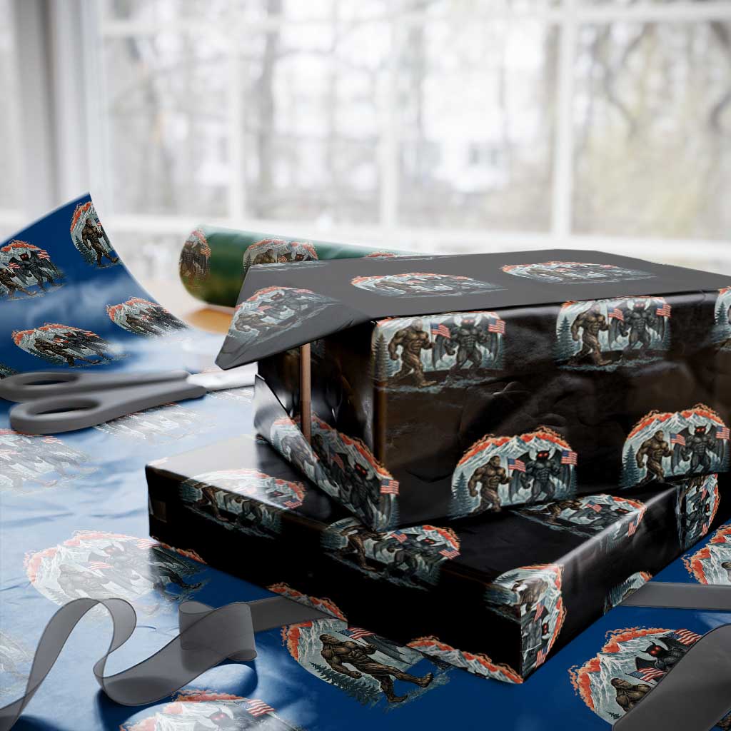 Patriotic Bigfoot And Mothman Wrapping Paper Roll Funny Cryptid Lover Gift