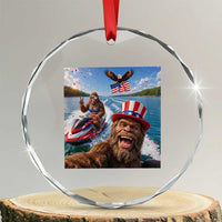 Patriotic Bigfoot Squad Chill Summer Vacation Graphic Crystal Glass Ornament