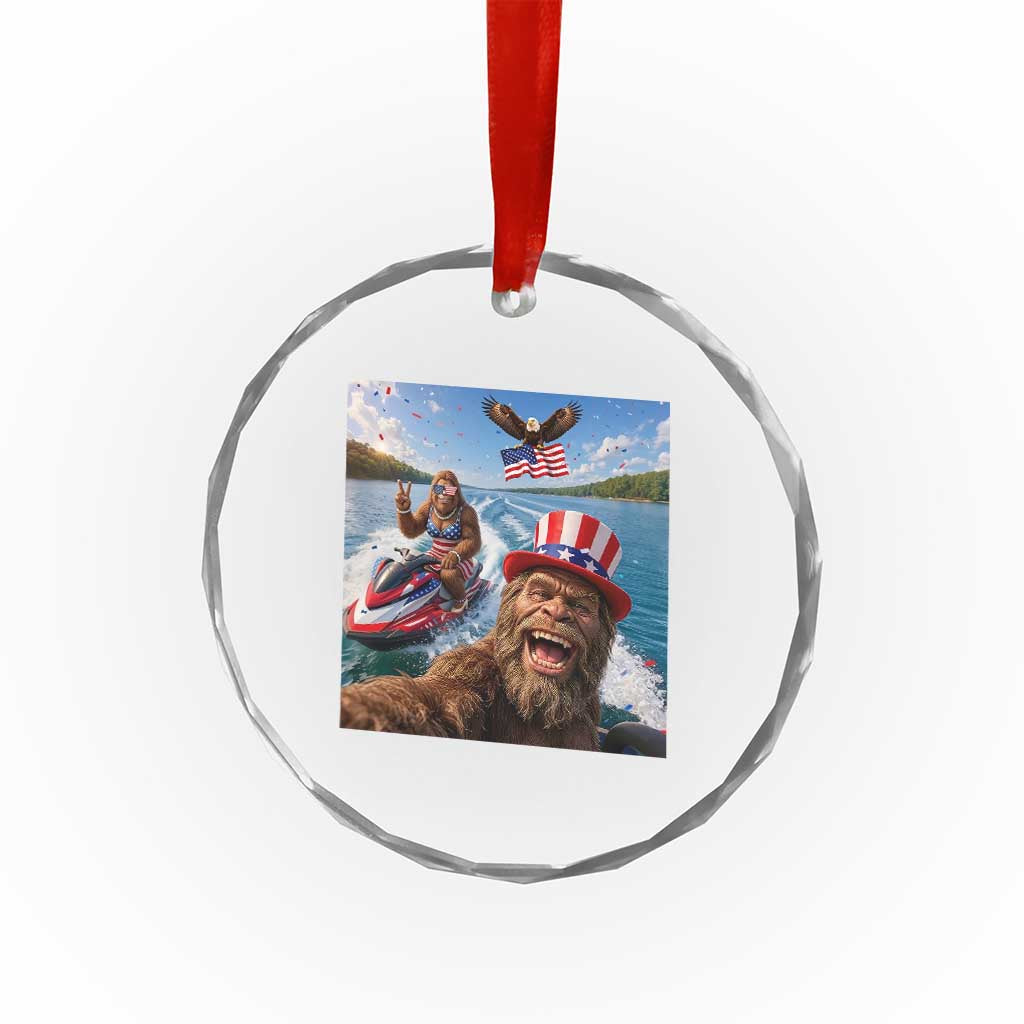 Patriotic Bigfoot Squad Chill Summer Vacation Graphic Crystal Glass Ornament
