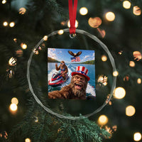 Patriotic Bigfoot Squad Chill Summer Vacation Graphic Crystal Glass Ornament
