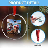 Patriotic Bigfoot Squad Chill Summer Vacation Graphic Crystal Glass Ornament
