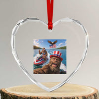 Patriotic Bigfoot Squad Chill Summer Vacation Graphic Heart Crystal Glass Ornament