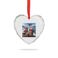 Patriotic Bigfoot Squad Chill Summer Vacation Graphic Heart Crystal Glass Ornament