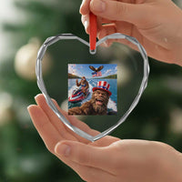 Patriotic Bigfoot Squad Chill Summer Vacation Graphic Heart Crystal Glass Ornament