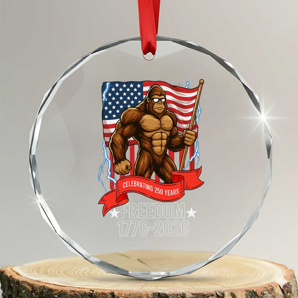 Patriotic Bigfoot US 250th Anniversary Crystal Glass Ornament Sasquatch Celebrating 250 Years of Freedom 1776 to 2026 - Wonder Print Shop