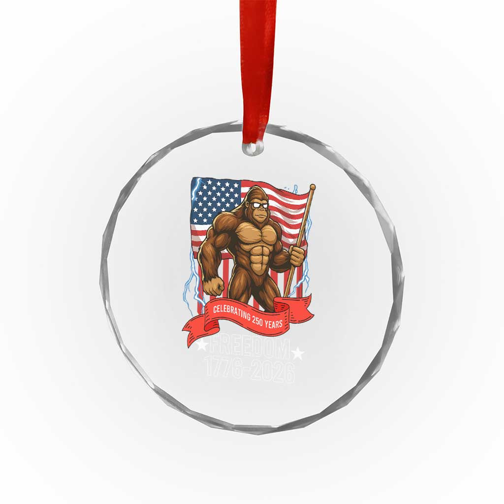 Patriotic Bigfoot US 250th Anniversary Crystal Glass Ornament Sasquatch Celebrating 250 Years of Freedom 1776 to 2026 - Wonder Print Shop
