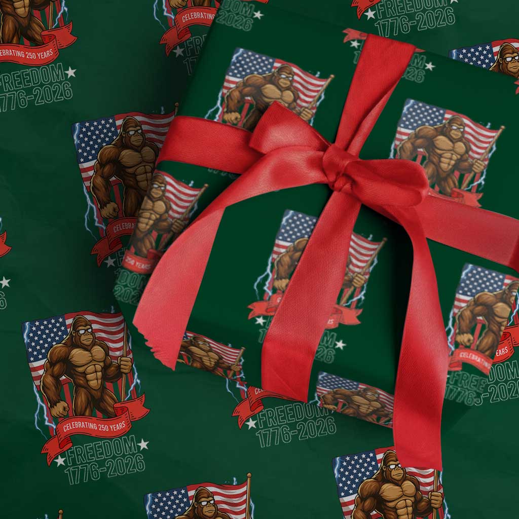Patriotic Bigfoot US 250th Anniversary Wrapping Paper Roll Sasquatch Celebrating 250 Years of Freedom 1776 to 2026 - Wonder Print Shop