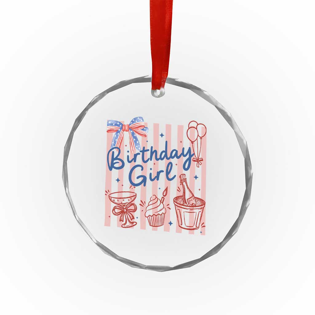 Patriotic Birthday Girl Crystal Glass Ornament Red White And Blue Party Graphic