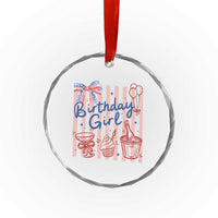 Patriotic Birthday Girl Crystal Glass Ornament Red White And Blue Party Graphic