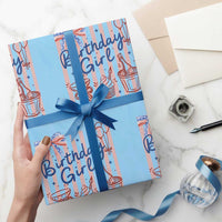 Patriotic Birthday Girl Wrapping Paper Roll Red White And Blue Party Graphic