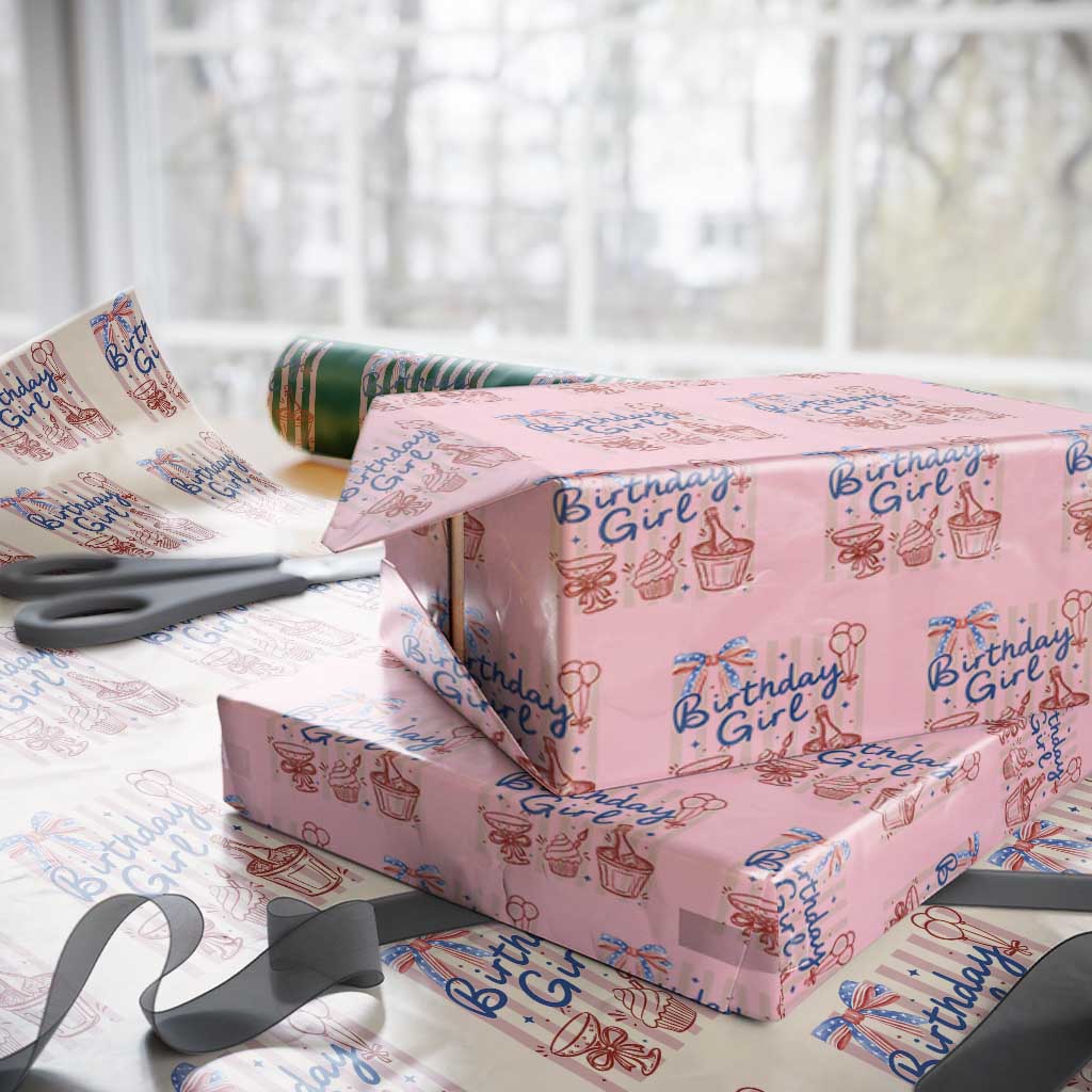 Patriotic Birthday Girl Wrapping Paper Roll Red White And Blue Party Graphic