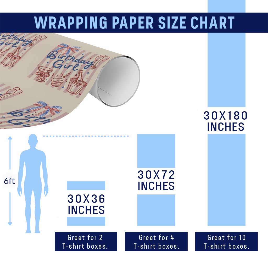 Patriotic Birthday Girl Wrapping Paper Roll Red White And Blue Party Graphic