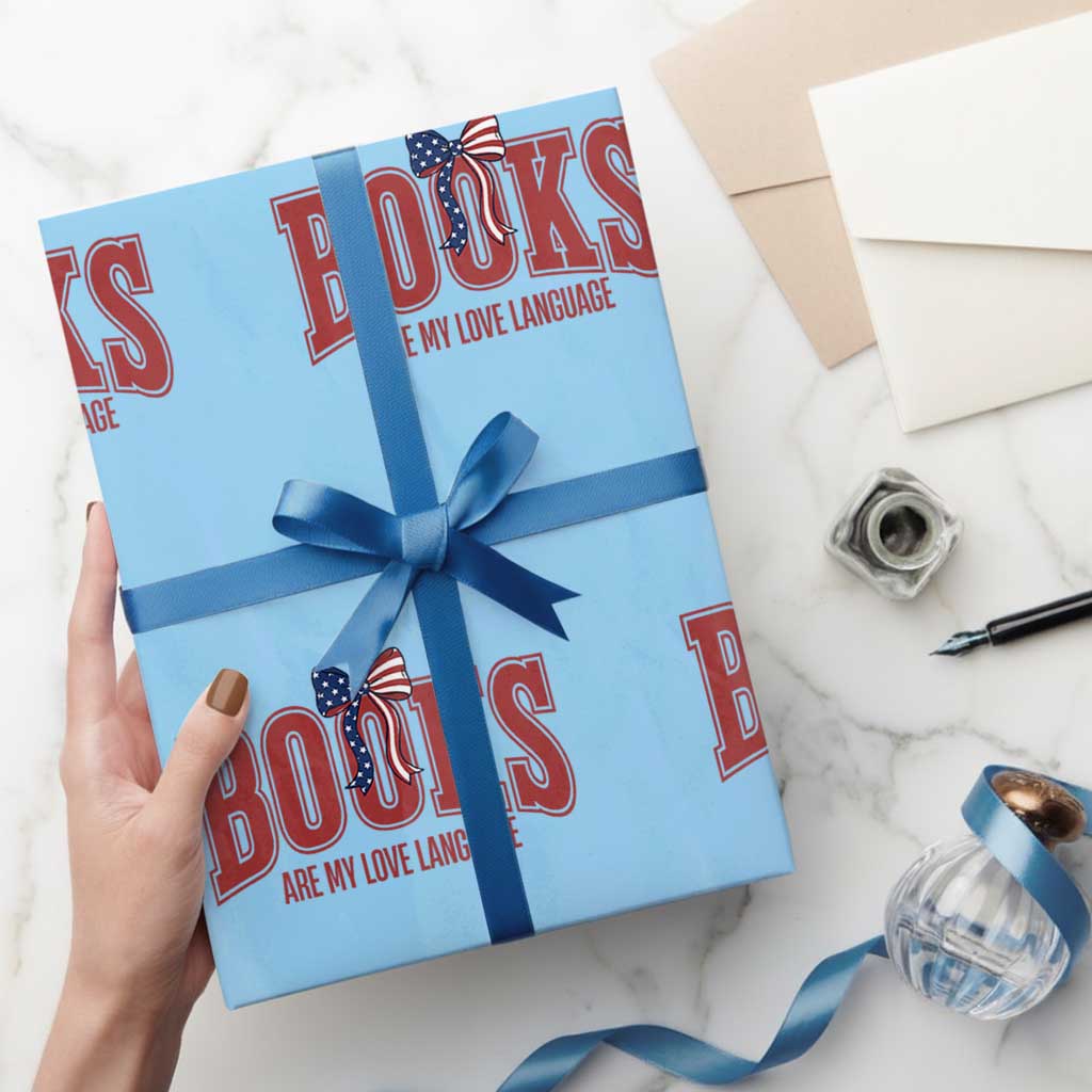 Patriotic Book Lover Gift Wrapping Paper Roll Books Are My Love Language