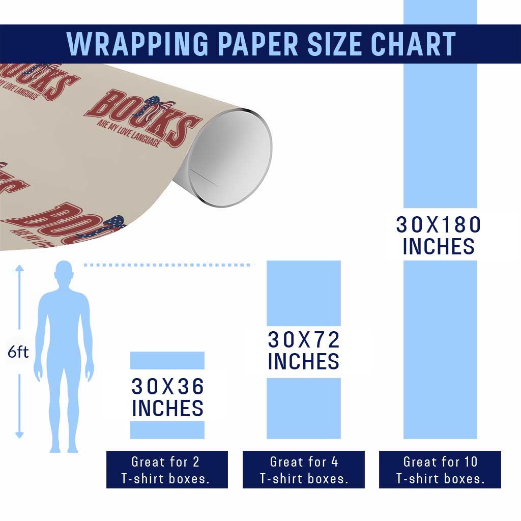 Patriotic Book Lover Gift Wrapping Paper Roll Books Are My Love Language