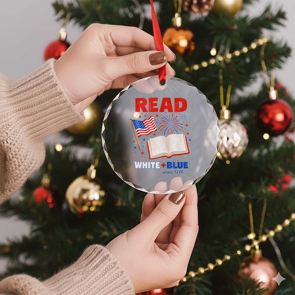 Patriotic Bookish 4th Of July Read White Blue Since 1776 Crystal Glass Ornament