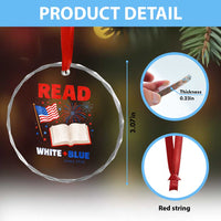 Patriotic Bookish 4th Of July Read White Blue Since 1776 Crystal Glass Ornament