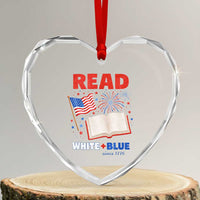 Patriotic Bookish 4th Of July Read White Blue Since 1776 Heart Crystal Glass Ornament