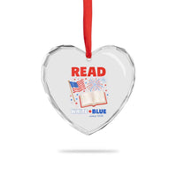 Patriotic Bookish 4th Of July Read White Blue Since 1776 Heart Crystal Glass Ornament