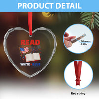 Patriotic Bookish 4th Of July Read White Blue Since 1776 Heart Crystal Glass Ornament