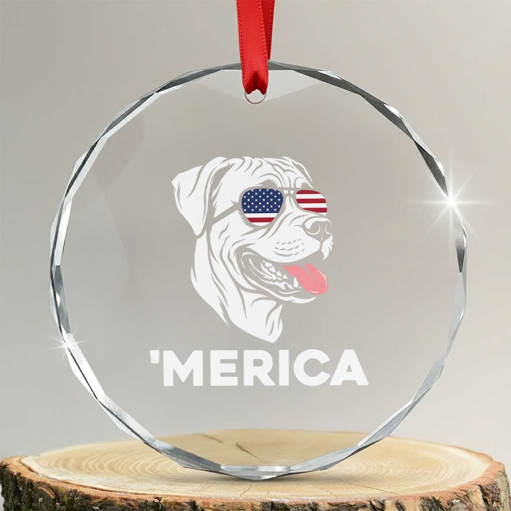Patriotic Boxer Lover 4th Of July Dog Crystal Glass Ornament American Flag Merica Pride