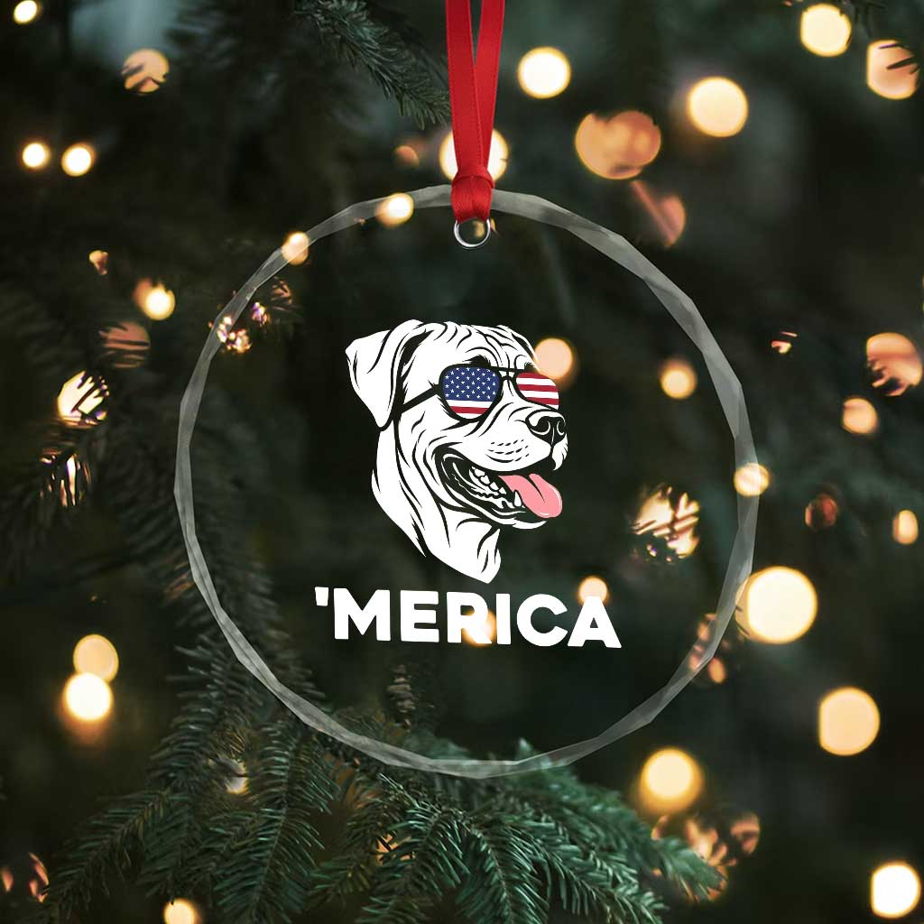 Patriotic Boxer Lover 4th Of July Dog Crystal Glass Ornament American Flag Merica Pride