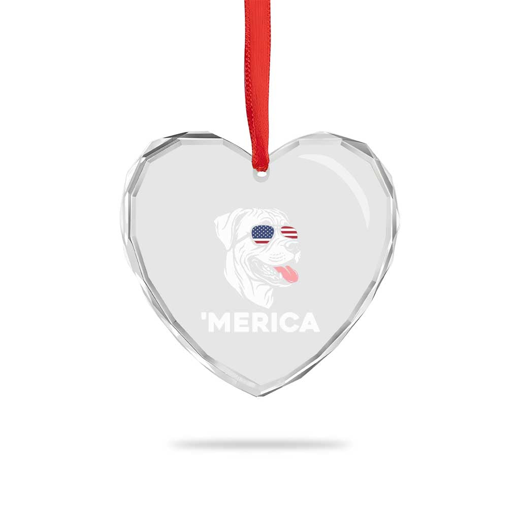 Patriotic Boxer Lover 4th Of July Dog Heart Crystal Glass Ornament American Flag Merica Pride