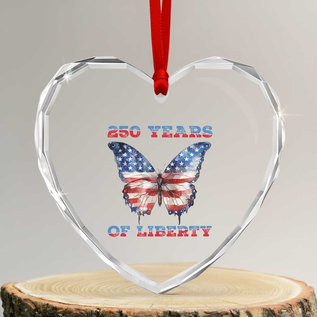 Patriotic Butterfly Heart Crystal Glass Ornament 250 Years Of Liberty