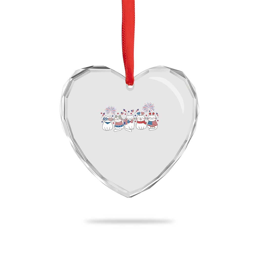 Patriotic Cat Lover Gift Heart Crystal Glass Ornament America 250 Anniversary