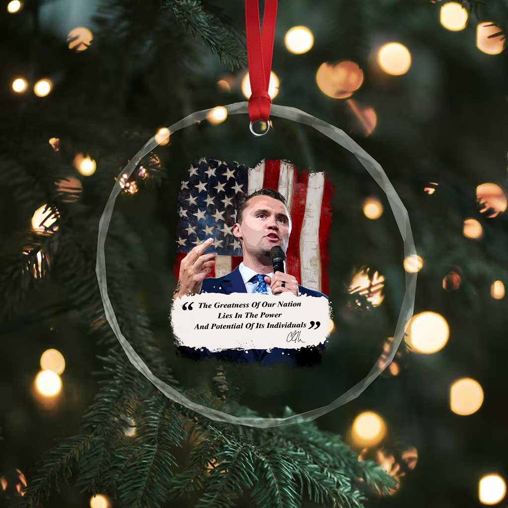Patriotic Charlie Kirk Legacy Crystal Glass Ornament The Greatness of America Power of the People TS02