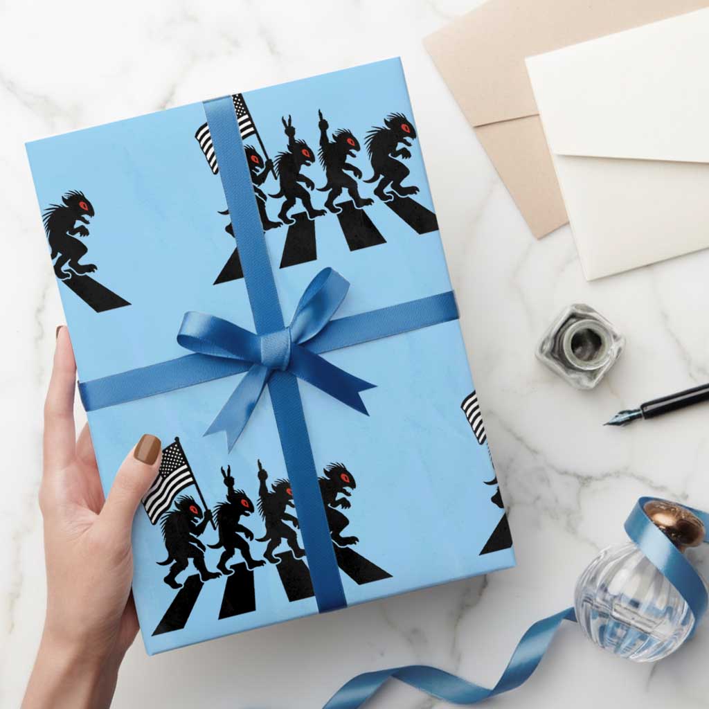 Patriotic Chupacabra Wrapping Paper Roll Funny Cryptid Lover Gift