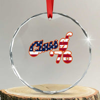 Patriotic Class of 76 Retro American Flag Script Crystal Glass Ornament Graduation Birthday Milestone