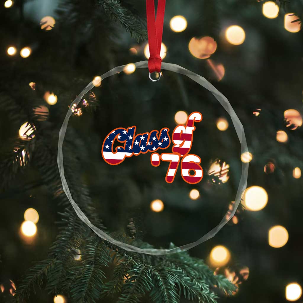 Patriotic Class of 76 Retro American Flag Script Crystal Glass Ornament Graduation Birthday Milestone