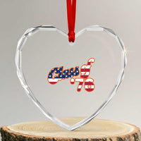 Patriotic Class of 76 Retro American Flag Script Heart Crystal Glass Ornament Graduation Birthday Milestone
