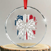 Patriotic Coquette Bow Checkered Flag Race Car Racing Crystal Glass Ornament TS14