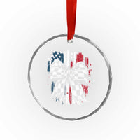 Patriotic Coquette Bow Checkered Flag Race Car Racing Crystal Glass Ornament TS14
