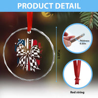 Patriotic Coquette Bow Checkered Flag Race Car Racing Crystal Glass Ornament TS14
