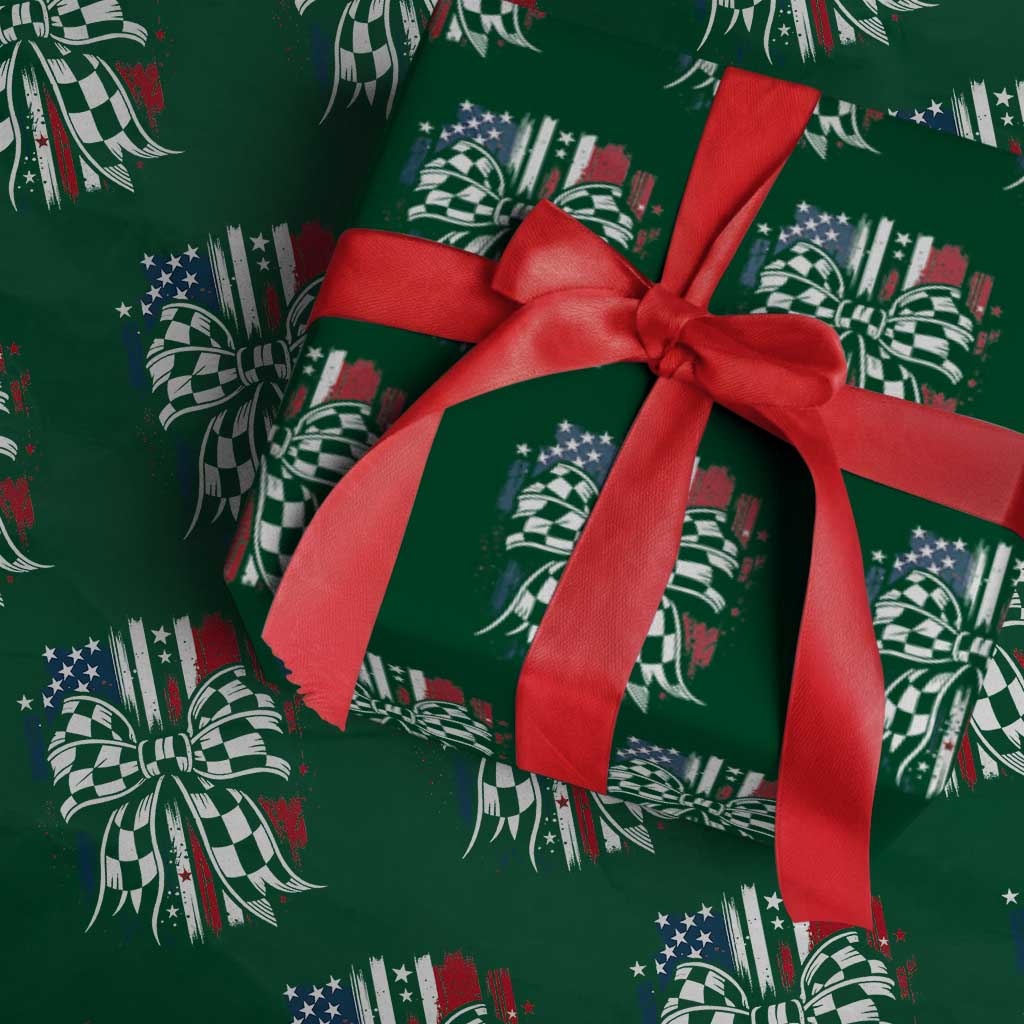 Patriotic Coquette Bow Checkered Flag Race Car Racing Wrapping Paper Roll - Wonder Print Shop