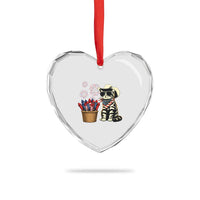 Patriotic Cowboy Cat Heart Crystal Glass Ornament 4th Of July Fireworks Celebration